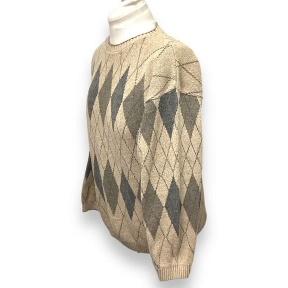 Crossings Vintage Mens Crewneck Pullover Argyle Sweater, Tan, size M - Picture 3 of 7